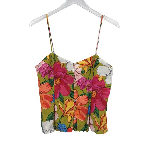 Mara Hoffman Floral Lily Top 4 Button Front Sleeveless Sweetheart Pleated Retro - Picture 1 of 6